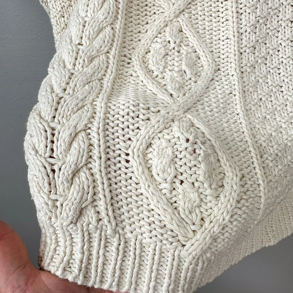 Vintage Lydia Jane Sweater Womens L Cream Hand Knitted Cable Henley Ramie Cotton - Picture 11 of 13